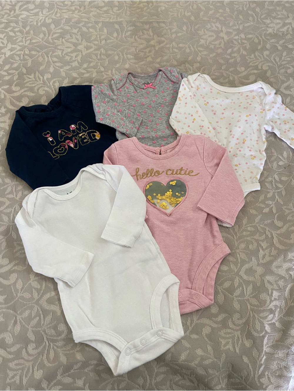 Mixed Lot of Girls' Long-Sleeve One-Pieces — Pink, White, Navy, Gray, Polka Dot